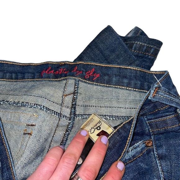 Plastic by Gly Distressed Collin Flap Mid-Rise Boot Cut Denim Jeans Size 11 - Picture 3 of 8